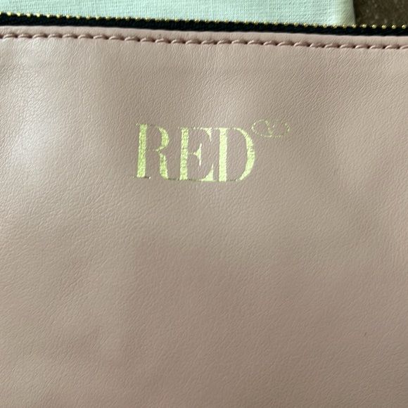 RED Valentino Pink Nude Leather Gold Embossed Pouch Clutch Bag